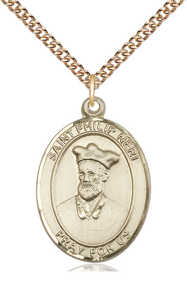 14kt Gold Filled Saint Philip Neri Pendant on a 24 inch Gold Filled Heavy Curb chain