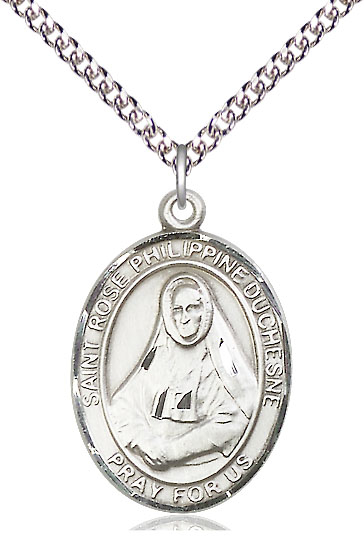 Sterling Silver Saint Rose Philippine Pendant on a 24 inch Sterling Silver Heavy Curb chain