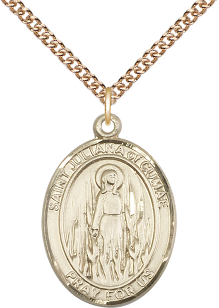 14kt Gold Filled Saint Juliana Pendant on a 24 inch Gold Filled Heavy Curb chain