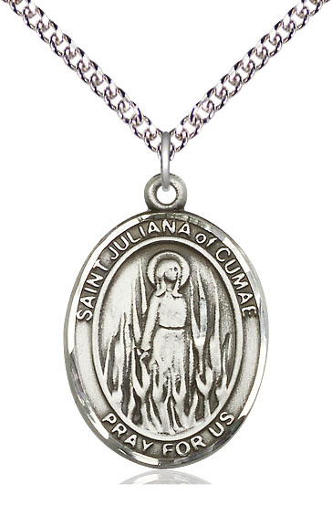 Sterling Silver Saint Juliana Pendant on a 24 inch Sterling Silver Heavy Curb chain
