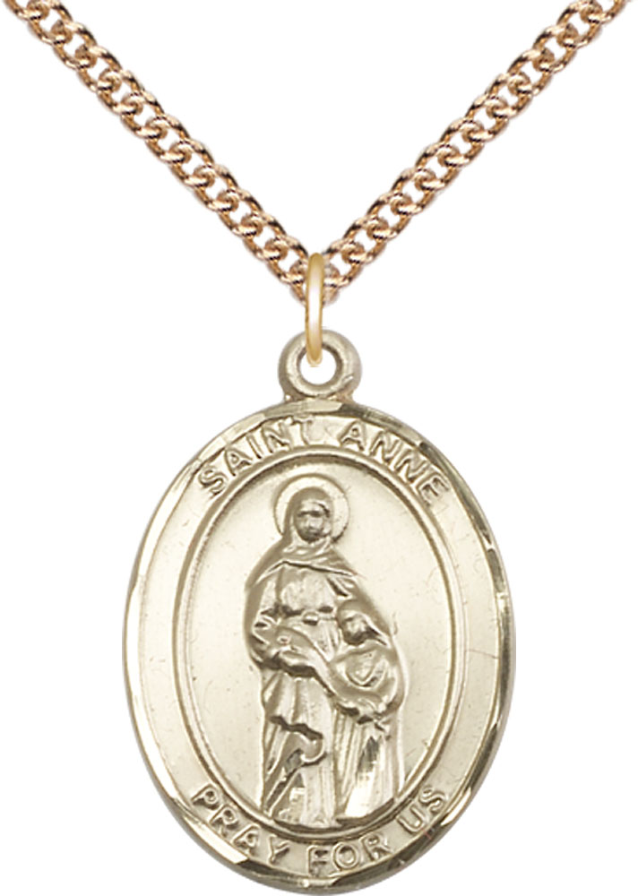 14kt Gold Filled Saint Anne Pendant on a 24 inch Gold Filled Heavy Curb chain