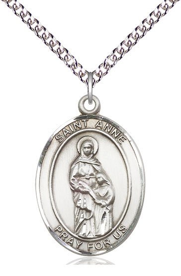 Sterling Silver Saint Anne Pendant on a 24 inch Sterling Silver Heavy Curb chain