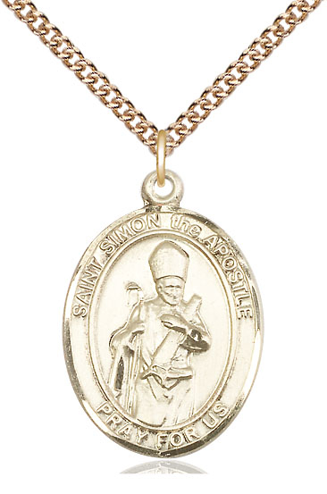 14kt Gold Filled Saint Simon Pendant on a 24 inch Gold Filled Heavy Curb chain
