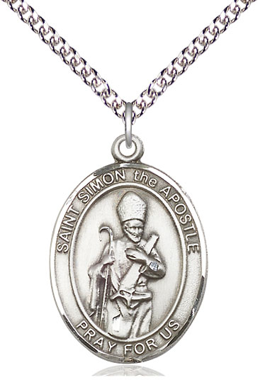 Sterling Silver Saint Simon Pendant on a 24 inch Sterling Silver Heavy Curb chain