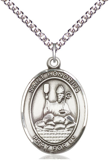Sterling Silver Saint Honorius Pendant on a 24 inch Sterling Silver Heavy Curb chain