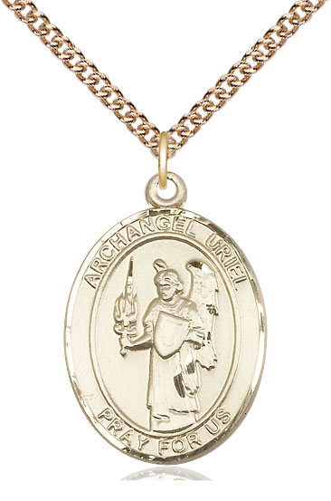 14kt Gold Filled Saint Uriel the Archangel Pendant on a 24 inch Gold Filled Heavy Curb chain