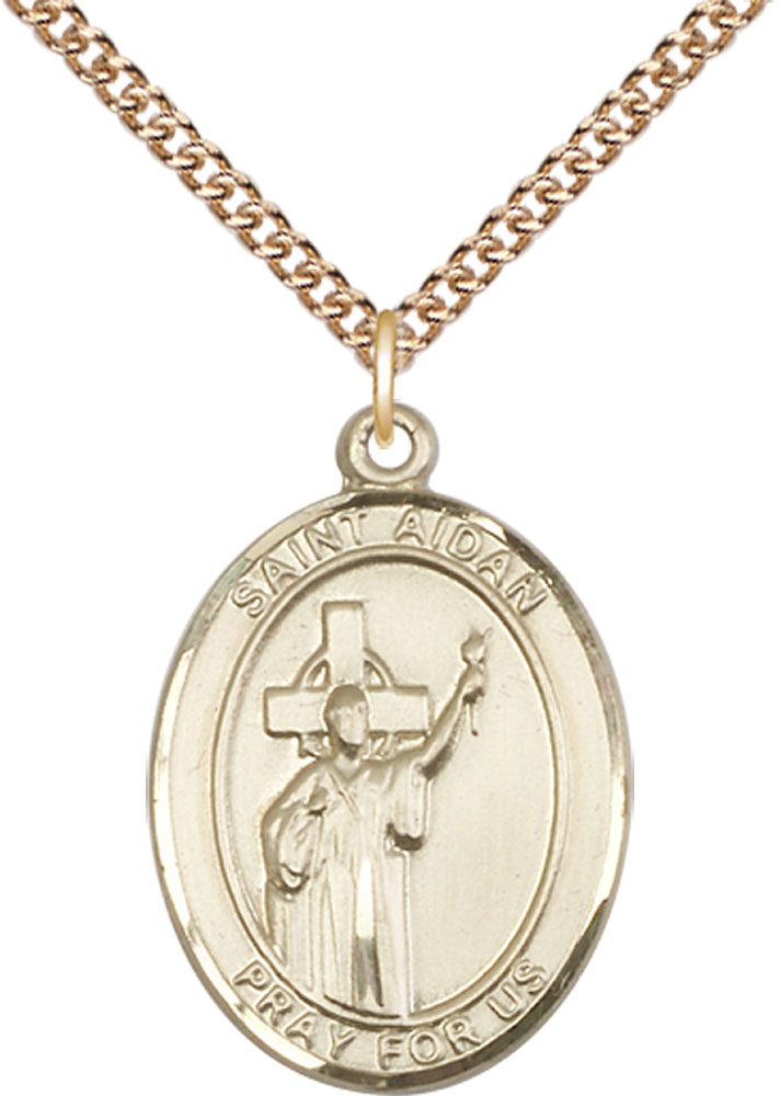 14kt Gold Filled Saint Aidan of Lindesfarne Pendant on a 24 inch Gold Filled Heavy Curb chain