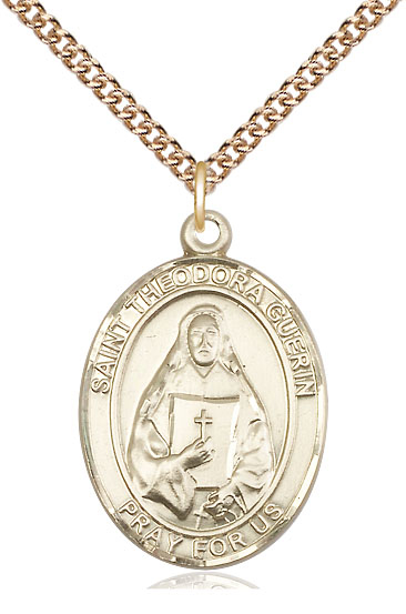 14kt Gold Filled Saint Theodora Pendant on a 24 inch Gold Filled Heavy Curb chain