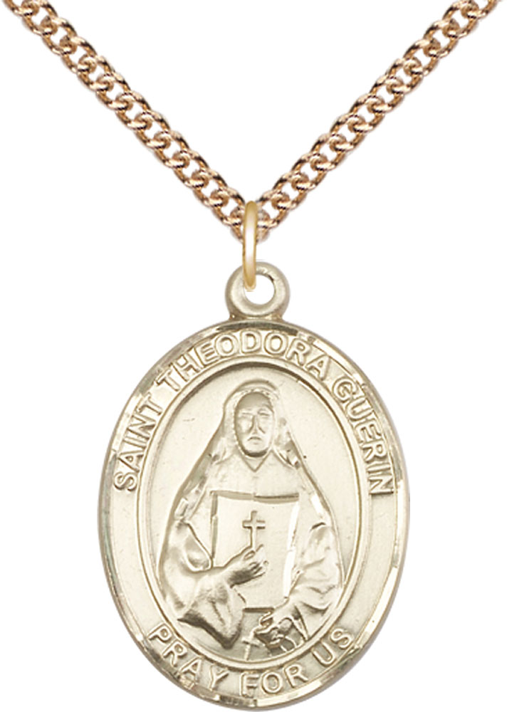 14kt Gold Filled Saint Theodora Pendant on a 24 inch Gold Filled Heavy Curb chain