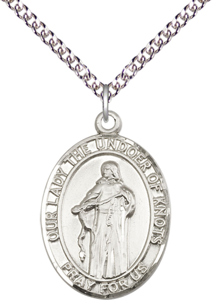 Sterling Silver Our Lady of Knots Pendant on a 24 inch Sterling Silver Heavy Curb chain