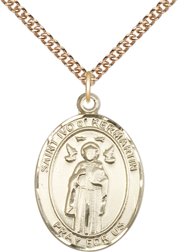 14kt Gold Filled Saint Ivo Pendant on a 24 inch Gold Filled Heavy Curb chain