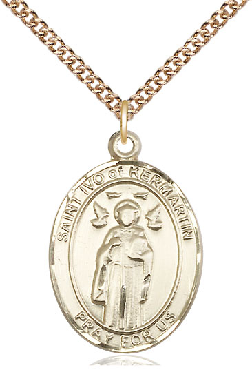 14kt Gold Filled Saint Ivo Pendant on a 24 inch Gold Filled Heavy Curb chain