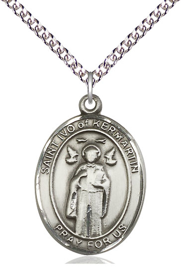 Sterling Silver Saint Ivo Pendant on a 24 inch Sterling Silver Heavy Curb chain
