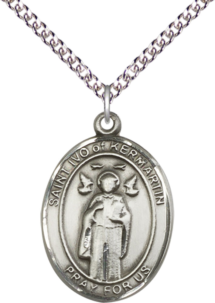 Sterling Silver Saint Ivo Pendant on a 24 inch Sterling Silver Heavy Curb chain