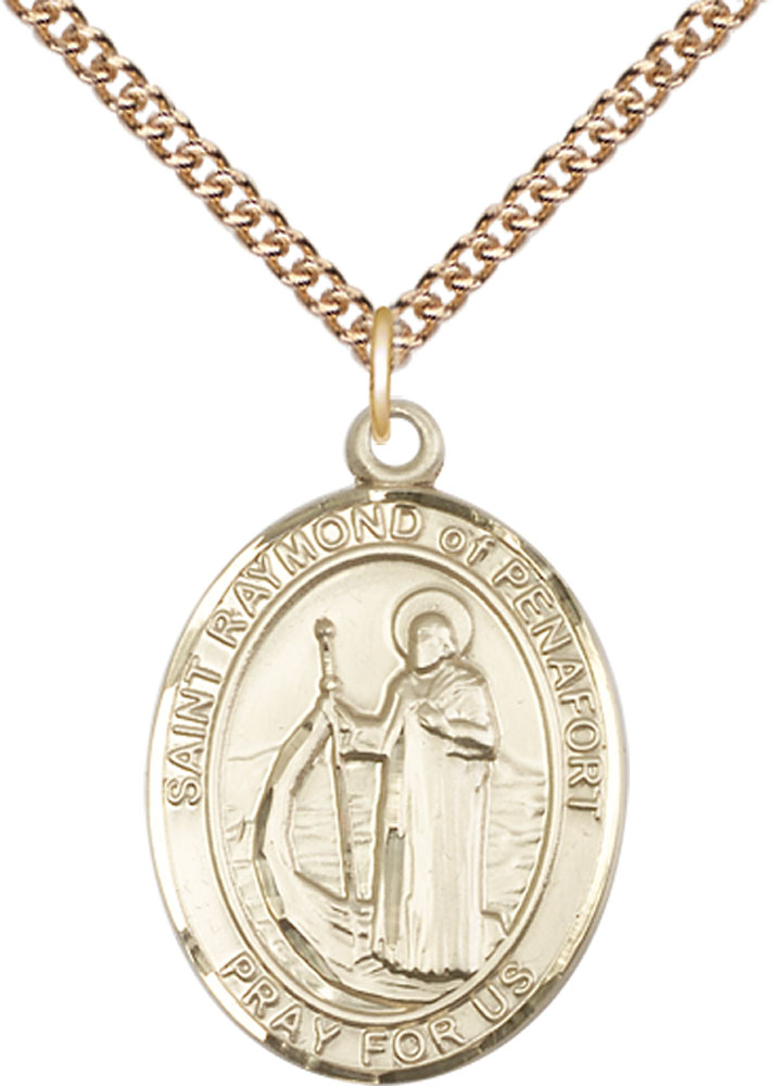 14kt Gold Filled Saint Raymond of Penafort Pendant on a 24 inch Gold Filled Heavy Curb chain