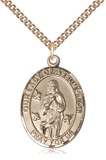 14kt Gold Filled Our Lady of Assumption Pendant on a 24 inch Gold Filled Heavy Curb chain