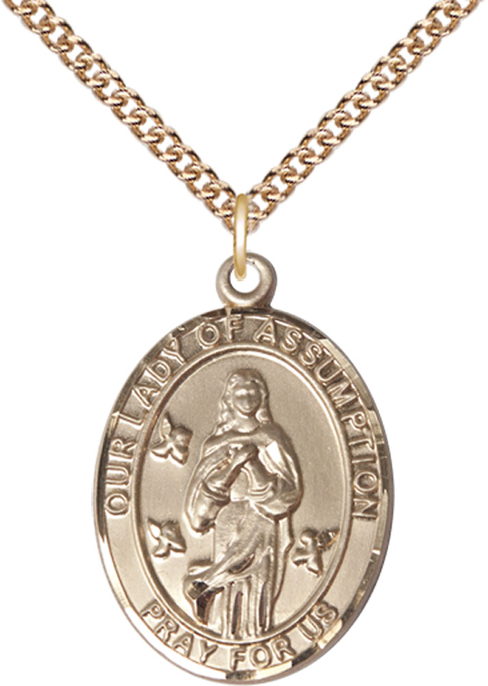 14kt Gold Filled Our Lady of Assumption Pendant on a 24 inch Gold Filled Heavy Curb chain