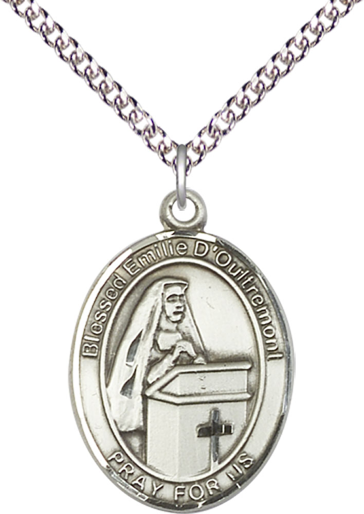 Sterling Silver Blessed Emilee Doultremont Pendant on a 24 inch Sterling Silver Heavy Curb chain