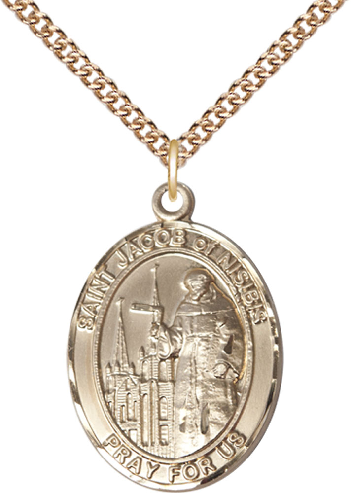 14kt Gold Filled Saint Jacob of Nisibis Pendant on a 24 inch Gold Filled Heavy Curb chain