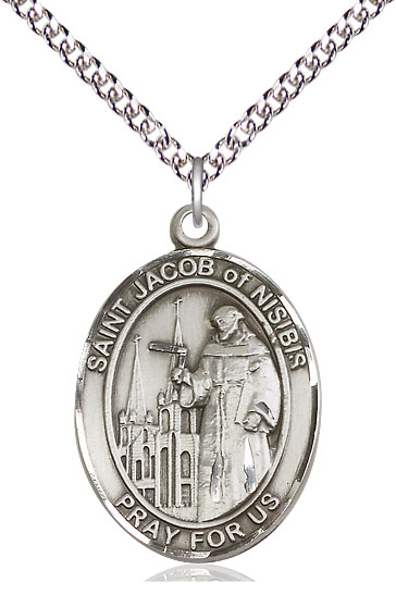 Sterling Silver Saint Jacob of Nisibis Pendant on a 24 inch Sterling Silver Heavy Curb chain