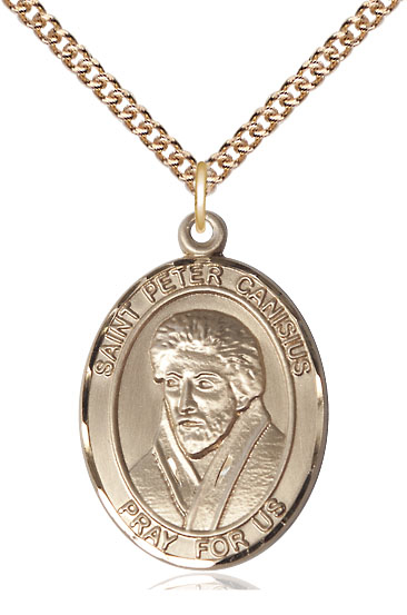 14kt Gold Filled Saint Peter Canisius Pendant on a 24 inch Gold Filled Heavy Curb chain