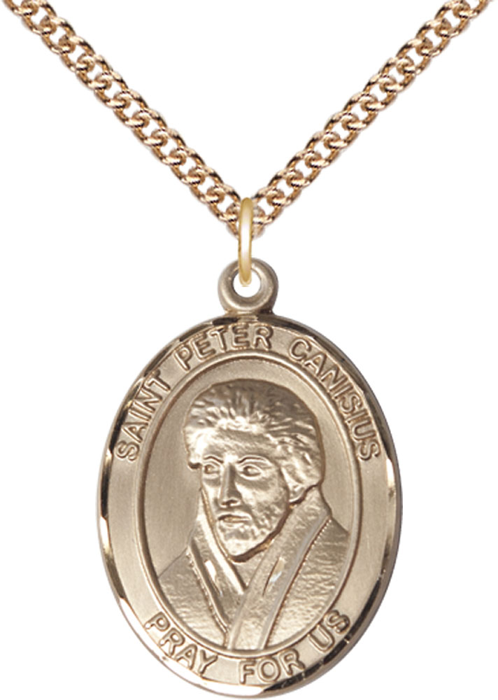 14kt Gold Filled Saint Peter Canisius Pendant on a 24 inch Gold Filled Heavy Curb chain