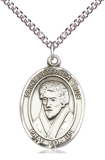 Sterling Silver Saint Peter Canisius Pendant on a 24 inch Sterling Silver Heavy Curb chain