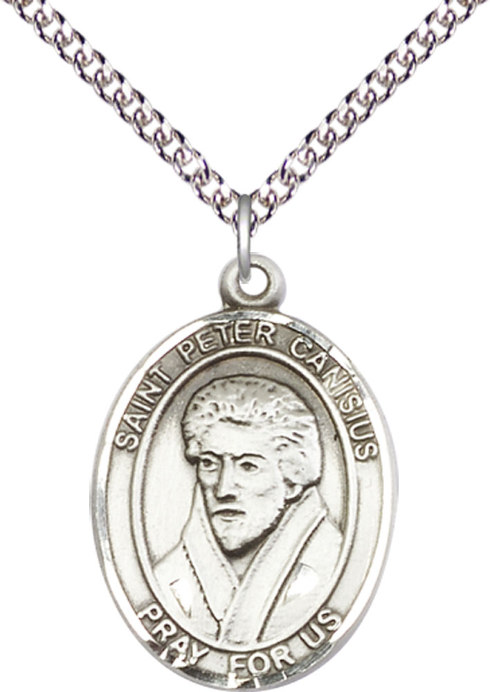 Sterling Silver Saint Peter Canisius Pendant on a 24 inch Sterling Silver Heavy Curb chain