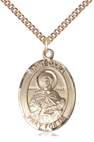 14kt Gold Filled Saint Daria Pendant on a 24 inch Gold Filled Heavy Curb chain