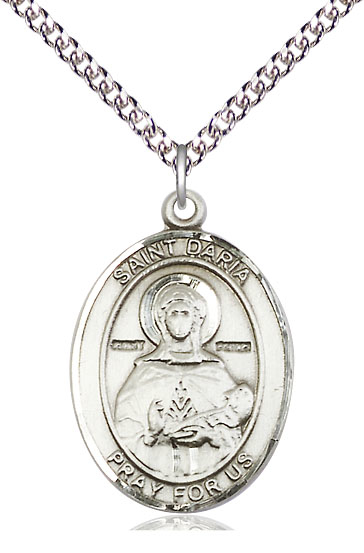 Sterling Silver Saint Daria Pendant on a 24 inch Sterling Silver Heavy Curb chain