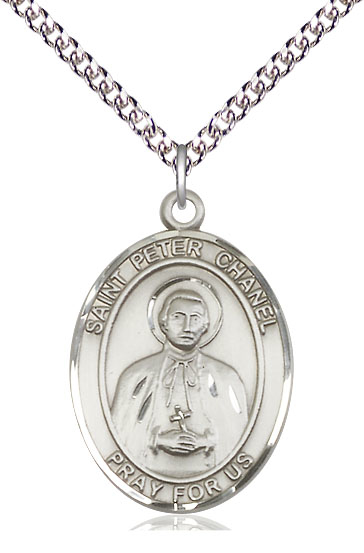 Sterling Silver Saint Peter Chanel Pendant on a 24 inch Sterling Silver Heavy Curb chain