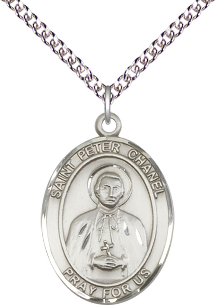 Sterling Silver Saint Peter Chanel Pendant on a 24 inch Sterling Silver Heavy Curb chain