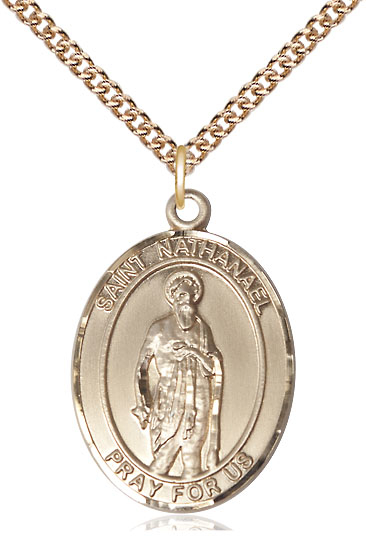 14kt Gold Filled Saint Nathanael Pendant on a 24 inch Gold Filled Heavy Curb chain