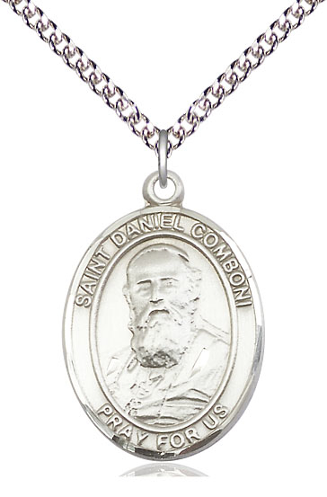 Sterling Silver Saint Daniel Comboni Pendant on a 24 inch Sterling Silver Heavy Curb chain