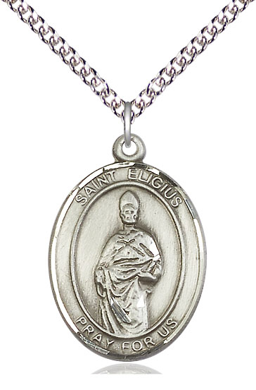Sterling Silver Saint Eligius Pendant on a 24 inch Sterling Silver Heavy Curb chain