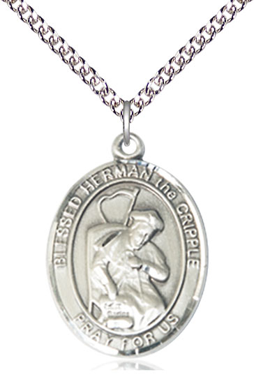 Sterling Silver Blessed Herman the Cripple Pendant on a 24 inch Sterling Silver Heavy Curb chain