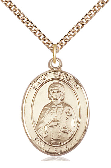 14kt Gold Filled Saint Gerald Pendant on a 24 inch Gold Filled Heavy Curb chain