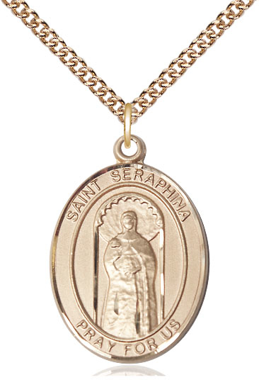 14kt Gold Filled Saint Seraphina Pendant on a 24 inch Gold Filled Heavy Curb chain