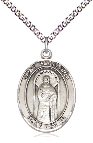 Sterling Silver Saint Seraphina Pendant on a 24 inch Sterling Silver Heavy Curb chain