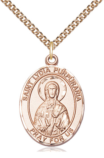 14kt Gold Filled Saint Lydia Purpuraria Pendant on a 24 inch Gold Filled Heavy Curb chain