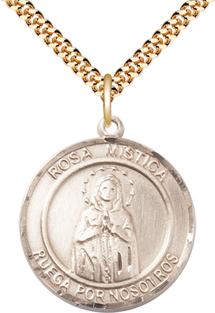14kt Gold Filled Our Lady Rosa Mystica Pendant on a 24 inch Gold Filled Heavy Curb chain