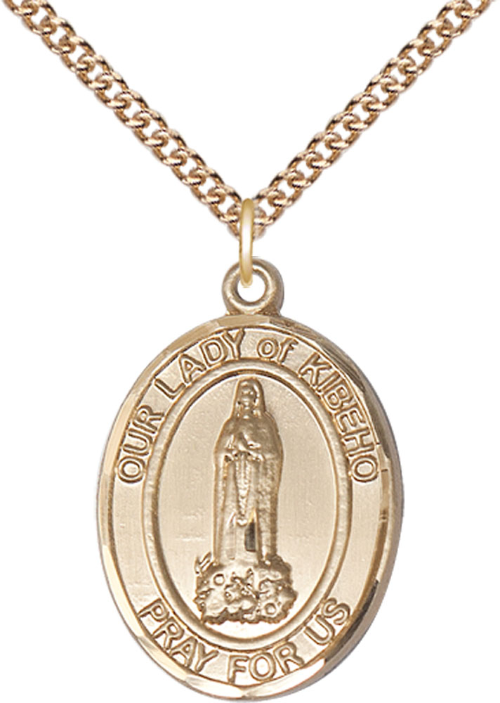 14kt Gold Filled Our Lady of Kibeho Pendant on a 24 inch Gold Filled Heavy Curb chain