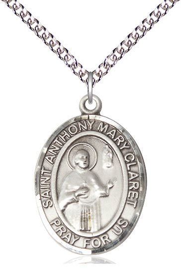 Sterling Silver Saint Anthony Mary Claret Pendant on a 24 inch Sterling Silver Heavy Curb chain