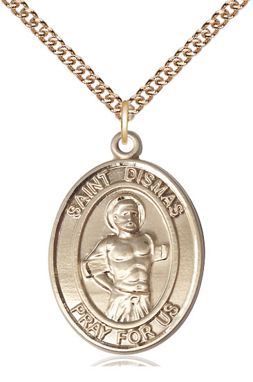 14kt Gold Filled Saint Dismas Pendant on a 24 inch Gold Filled Heavy Curb chain