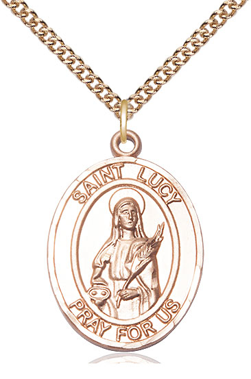 14kt Gold Filled Saint Lucy Pendant on a 24 inch Gold Filled Heavy Curb chain