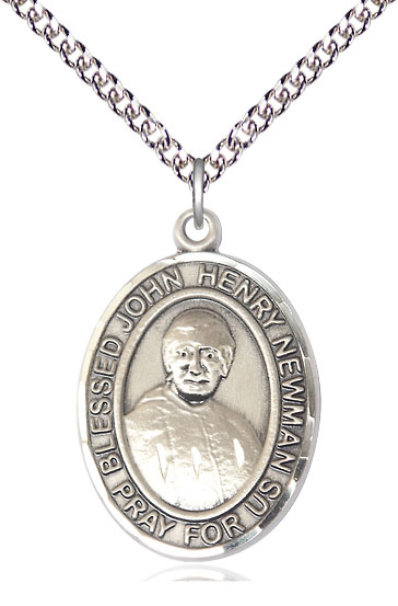 Sterling Silver Blessed John Henry Newman Pendant on a 24 inch Sterling Silver Heavy Curb chain