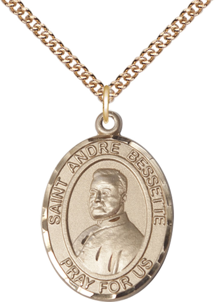 14kt Gold Filled Saint Andre Bessette Pendant on a 24 inch Gold Filled Heavy Curb chain