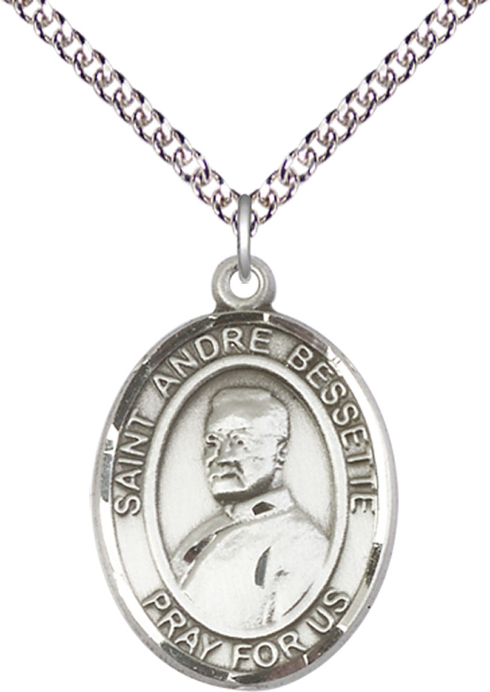 Sterling Silver Saint Andre Bessette Pendant on a 24 inch Sterling Silver Heavy Curb chain