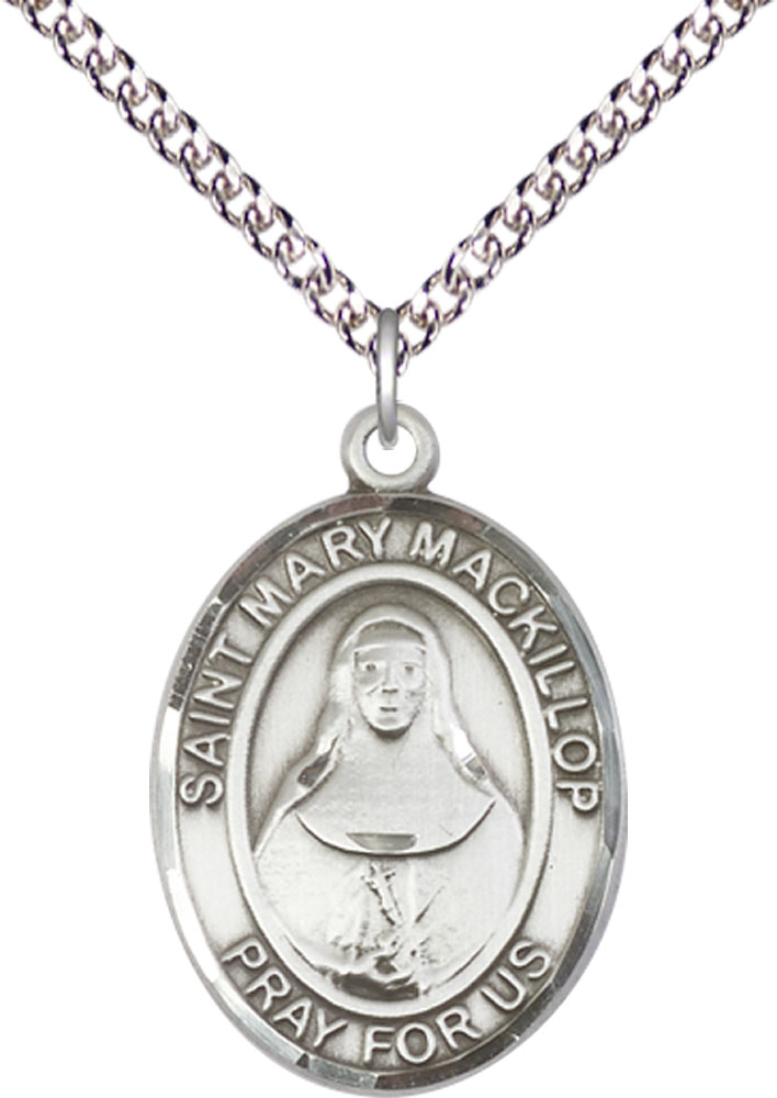 Sterling Silver Saint Mary Mackillop Pendant on a 24 inch Sterling Silver Heavy Curb chain