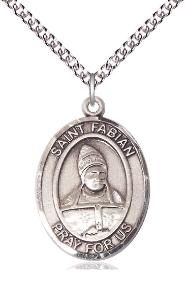 Sterling Silver Saint Fabian Pendant on a 24 inch Sterling Silver Heavy Curb chain